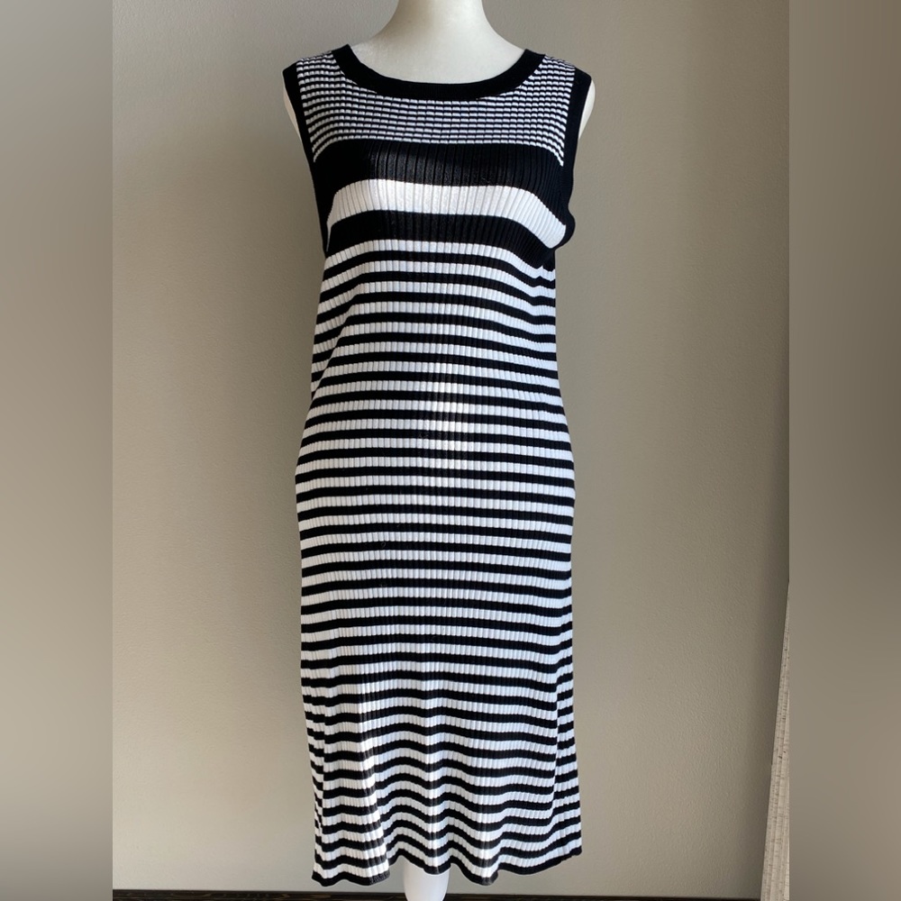 Tommy Bahama Ribbed Stripe Dress Cover-Up Black and White Size Large